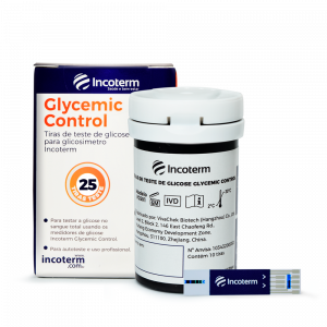 Tiras de Teste de Glicose p/ Glicosimetro Glycemic Control - 25 und. Incoterm